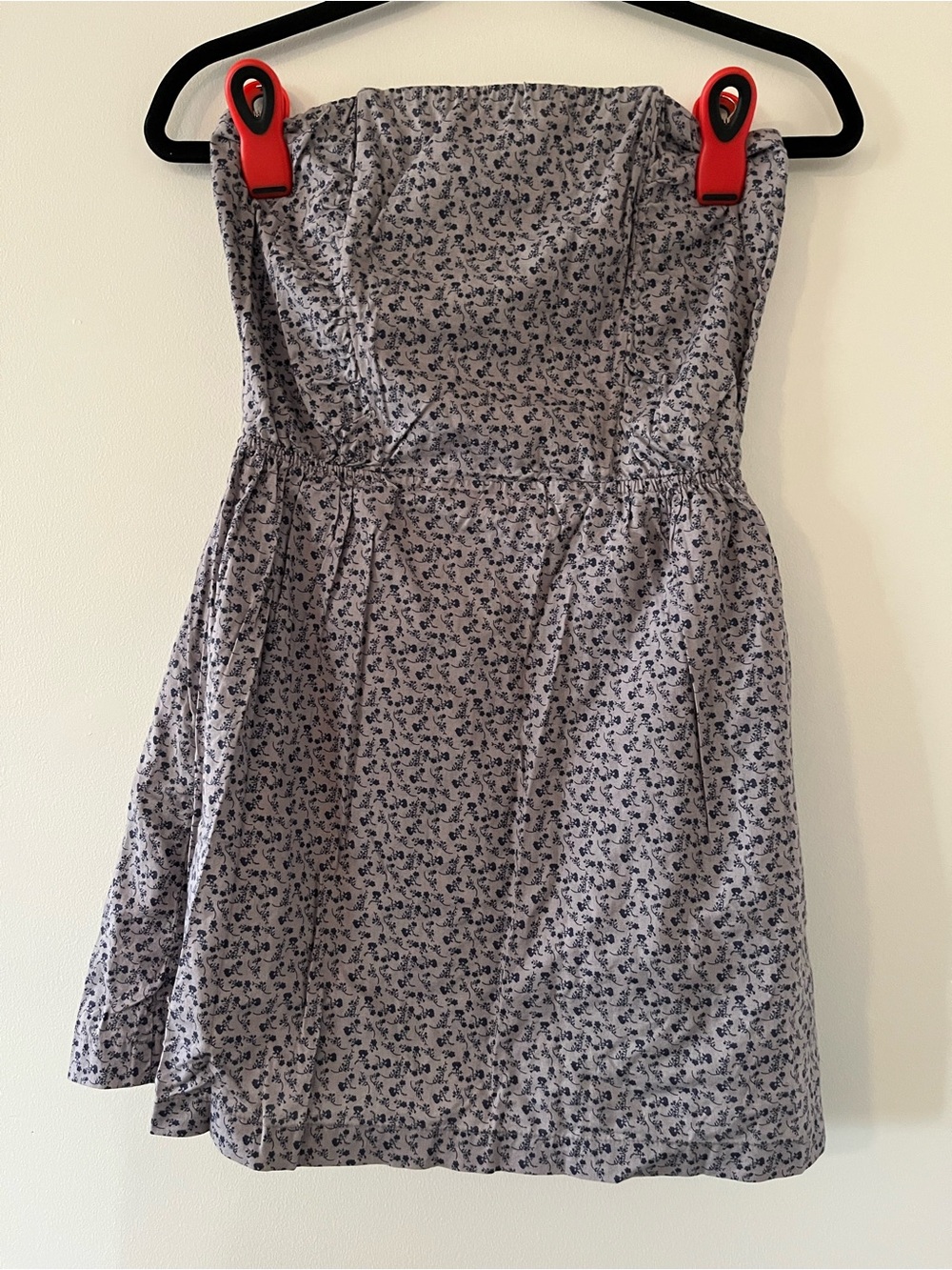 Y2K Mudd Gray Strapless Ditsy Floral Smocked Mini Dress Medium Cotton Resort